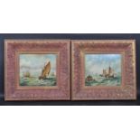 T LARSON - 20TH CENTURY - PAIR OF OIL ON BOARD PAINTINGS OF SHIPS AT SEA