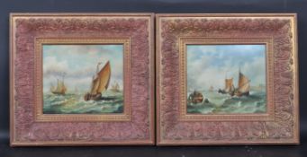 T LARSON - 20TH CENTURY - PAIR OF OIL ON BOARD PAINTINGS OF SHIPS AT SEA