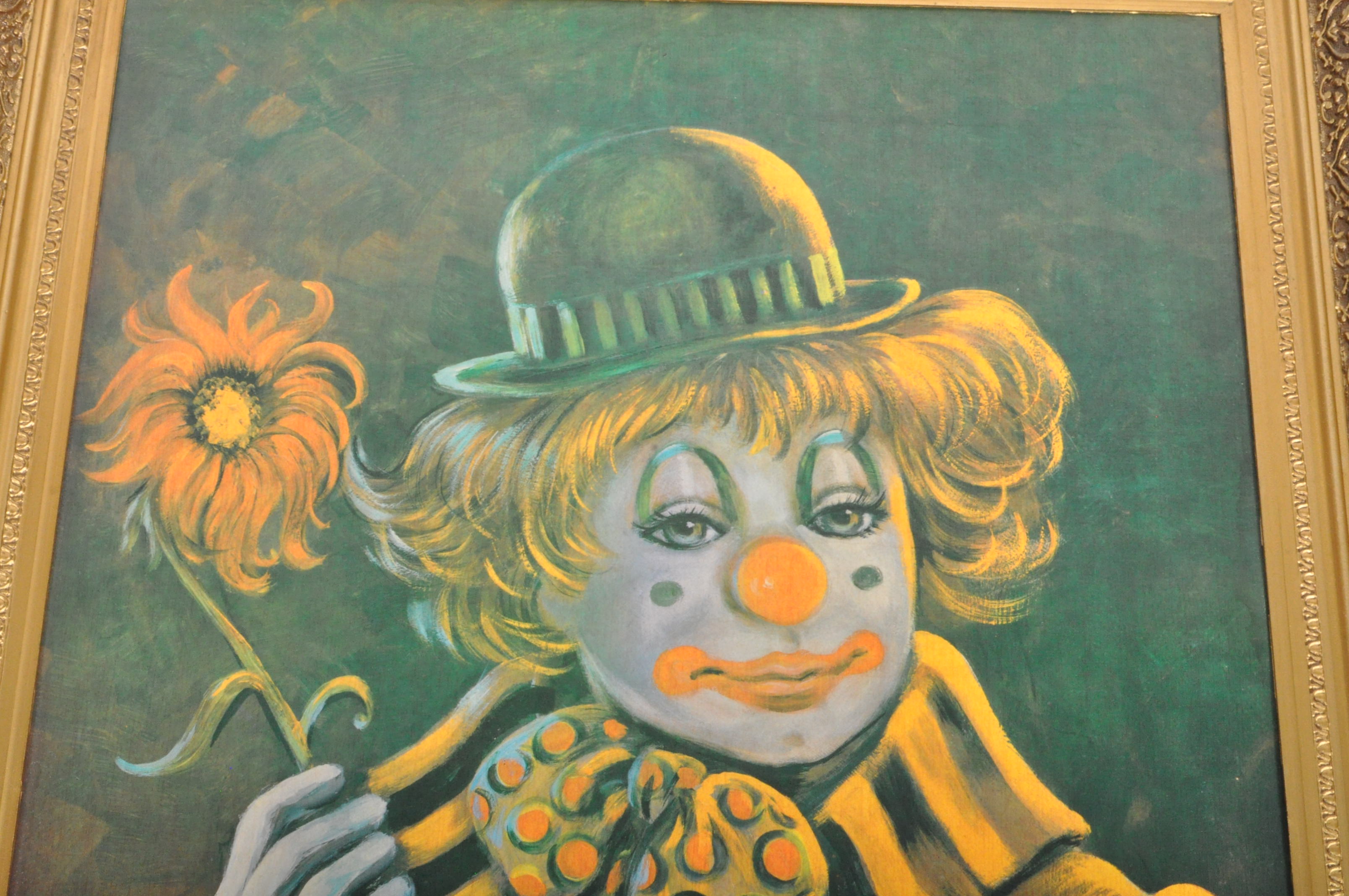 MID CENTURY CLOWN PRINT ON CARD SET WITHIN A BRASS EFFECT FRAME - Image 3 of 7