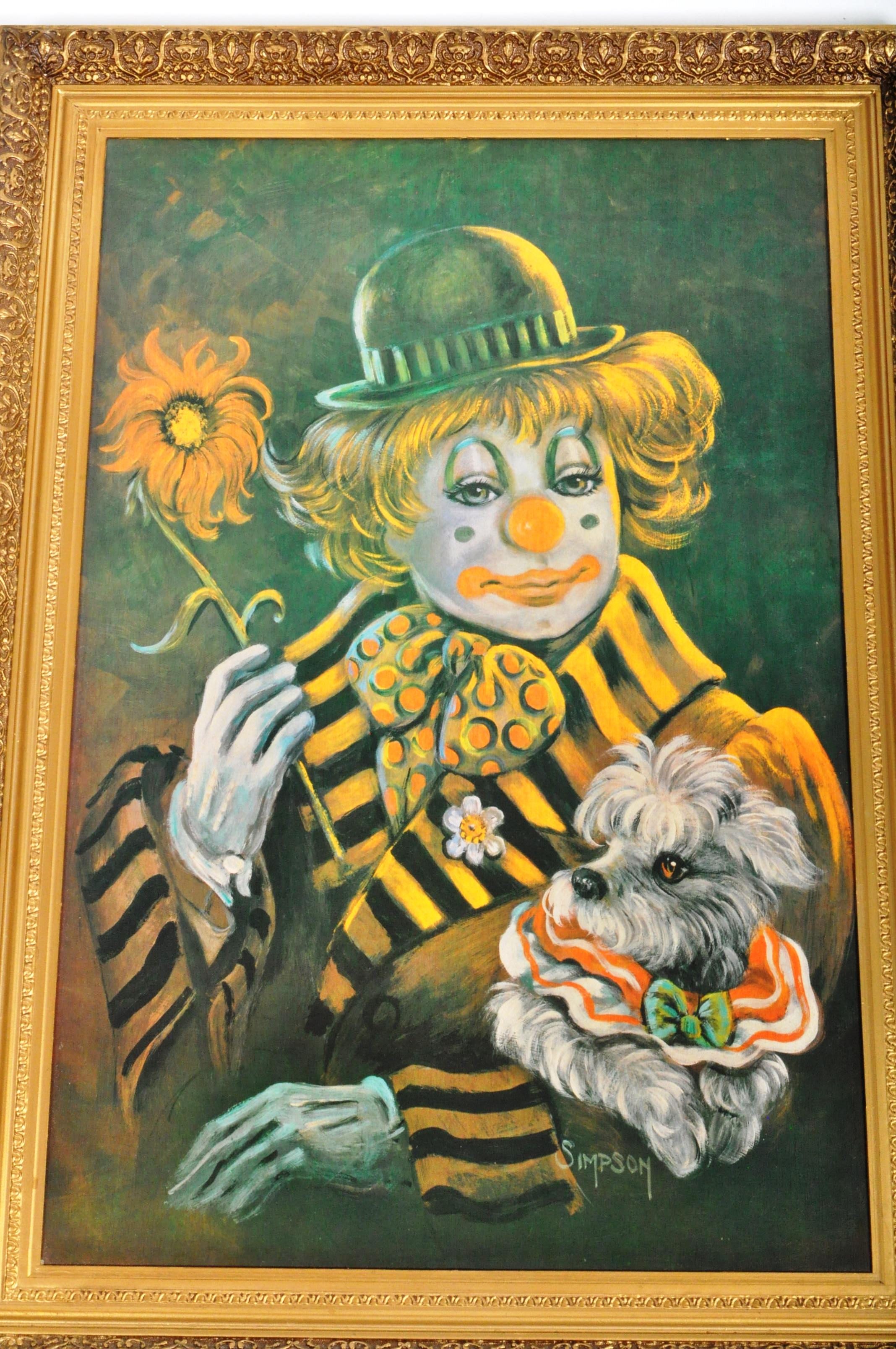 MID CENTURY CLOWN PRINT ON CARD SET WITHIN A BRASS EFFECT FRAME - Image 2 of 7