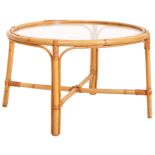 RETRO BAMBOO CANE / WICKER CIRCULAR COFFEE TABLE