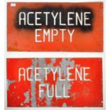 PAIR OF MID 20TH CENTURY INDUSTRIAL FACTORY ACETYLENE FULL AND EMPTY SIGNS