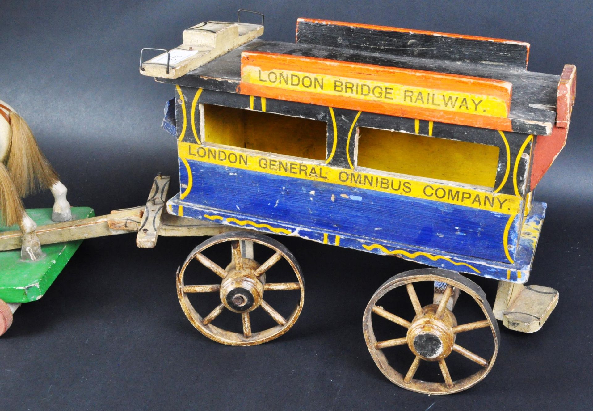 19TH CENTURY HAND MADE WOODEN PULL ALONG HORSE & CART - Image 3 of 5