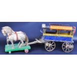 19TH CENTURY HAND MADE WOODEN PULL ALONG HORSE & CART