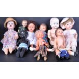 COLLECTION OF X10 VINTAGE HARD PLASTIC & BISQUE HEADED DOLLS
