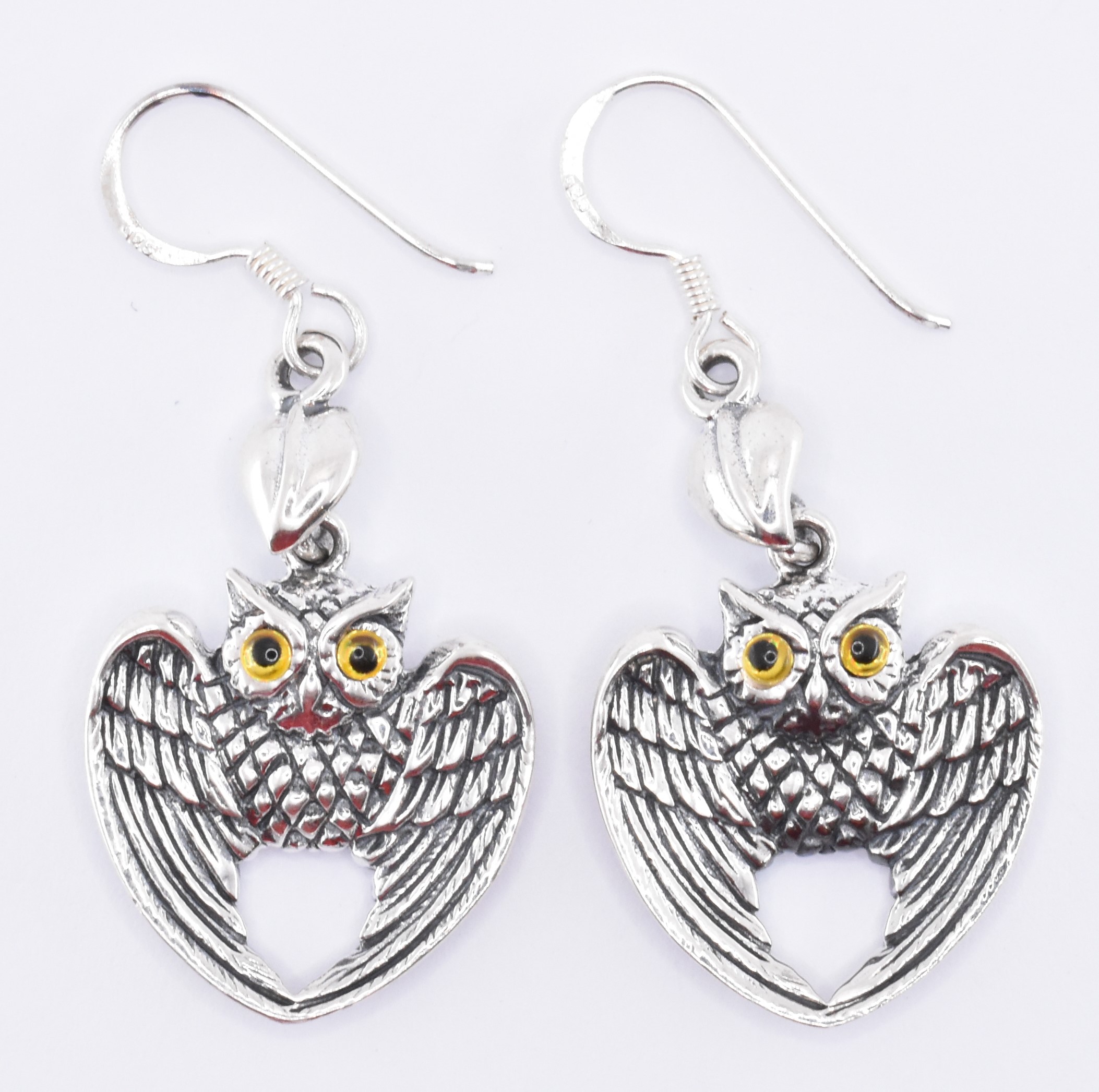 PAIR OF SILVER ENGRAVED OWL EARRINGS