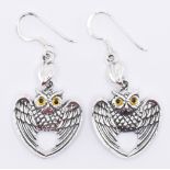 PAIR OF SILVER ENGRAVED OWL EARRINGS