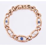 15CT GOLD DIAMOND & SAPPHIRE CURB LINK BRACELET