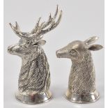 PAIR OF SILVER PLATED STAG CONDIMENTS