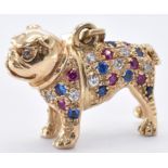 9CT GOLD BULLDOG PENDANT SET WITH COLOURED STONES