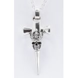 SILVER SKULL & DAGGER PENDANT NECKLACE