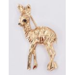 9CT GOLD & SAPPHIRE DEER BROOCH