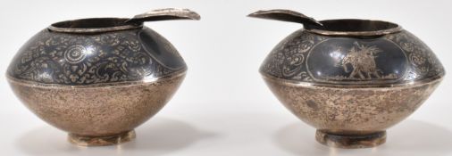 PAIR OF SILVER NIELLO WORK ASHTRAYS