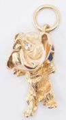 9CT GOLD BRITISH BULLDOG PENDANT SET WITH COLOURED STONES