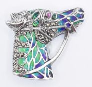 SILVER PLIQUE A JOUR & MARCASITE HORSE BROOCH