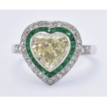 YELLOW DIAMOND & EMERALD HEART DRESS RING