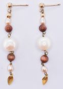 14CT GOLD & CULTURED PEARL DROP EARRINGS