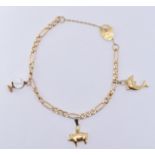 9CT GOLD FIGARO LINK CHARM BRACELET