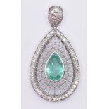 WHITE GOLD EMERALD & DIAMOND PENDANT