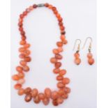 CARNELIAN THREADED NECKLACE & EARRING SUITE