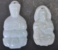 TWO HAND CRAVED CHINESE ORIENTAL JADE PENDENTS