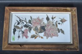 EDWARDIAN FLOWER PAINTING ON MILK GLASS