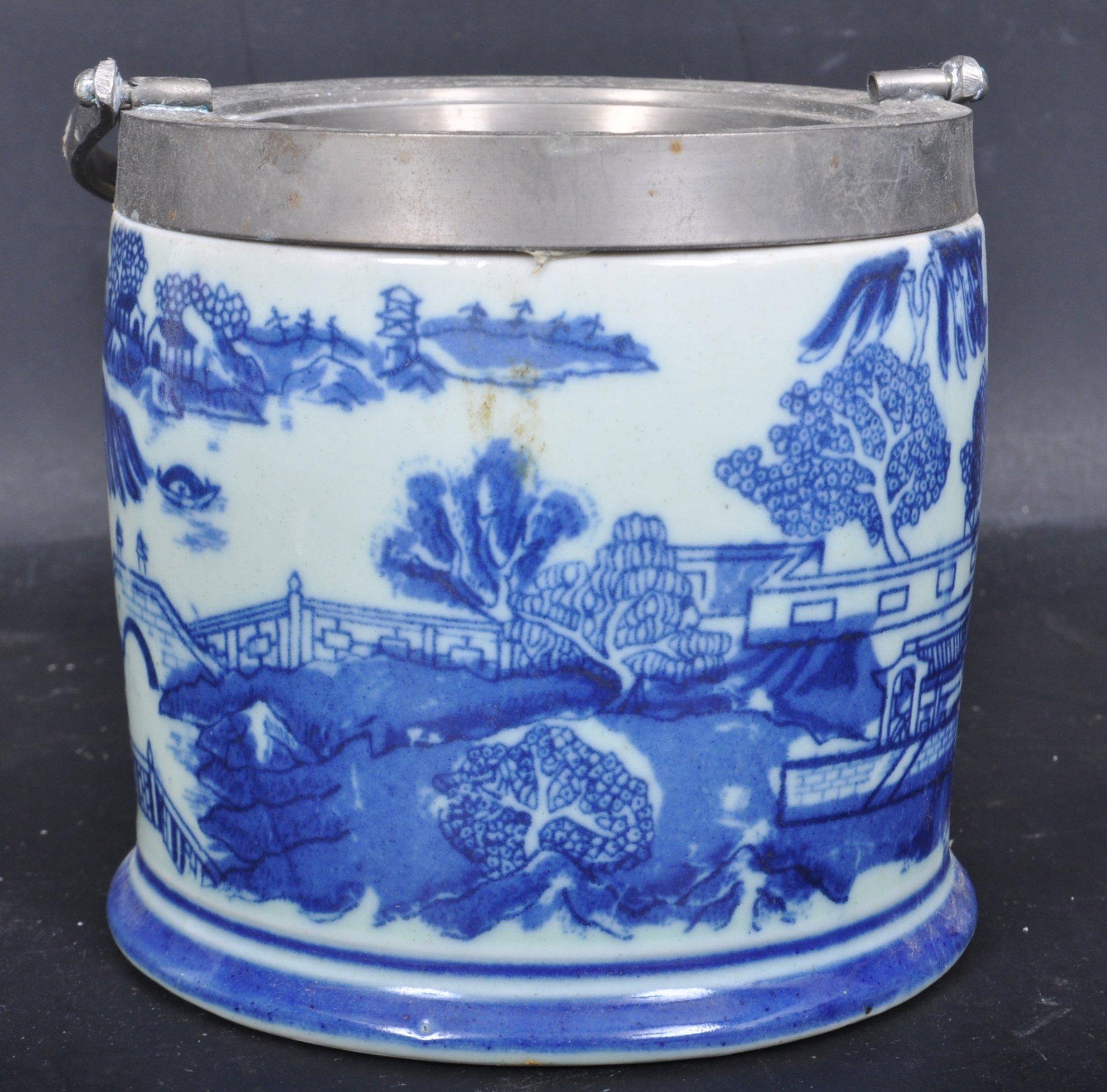 VICTORIAN REVIVAL BLUE AND WHITE BISCUIT BARREL