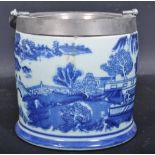 VICTORIAN REVIVAL BLUE AND WHITE BISCUIT BARREL