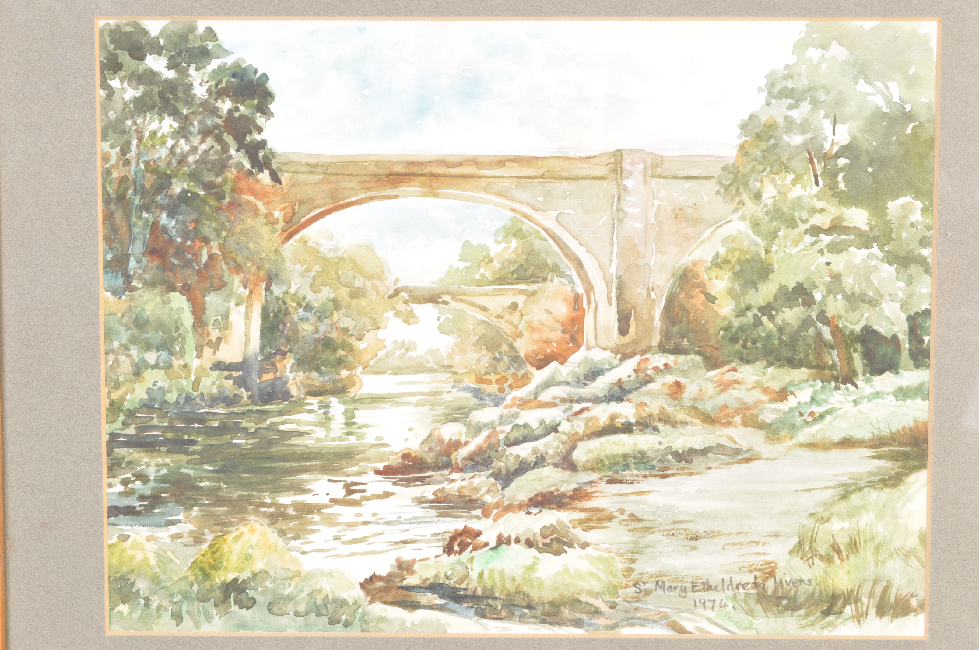 LATE 20TH CENTURY WATERCOLOUR PAINTING OF TWO BRIDGES - Image 2 of 4