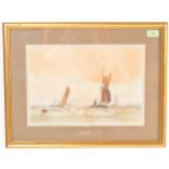 19TH CENTURY VICTORIAN WATER COLOUR PAINTING - BARGES OFF THE NARE BY W.W. MAY