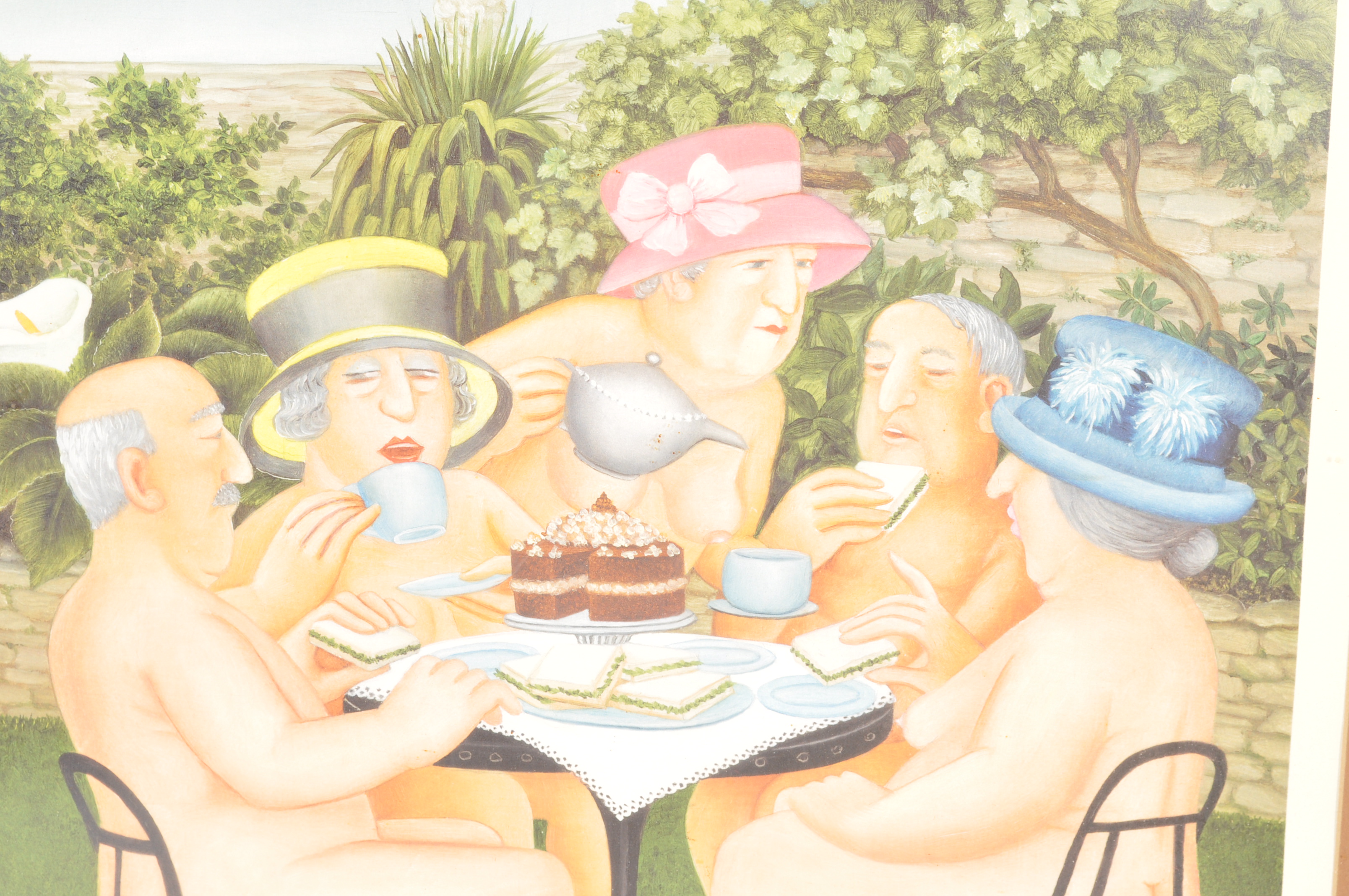 BERYL COOK - TEA IN THE GARDEN - FRAMED LITHOGRAPHIC PRINT - Image 2 of 5