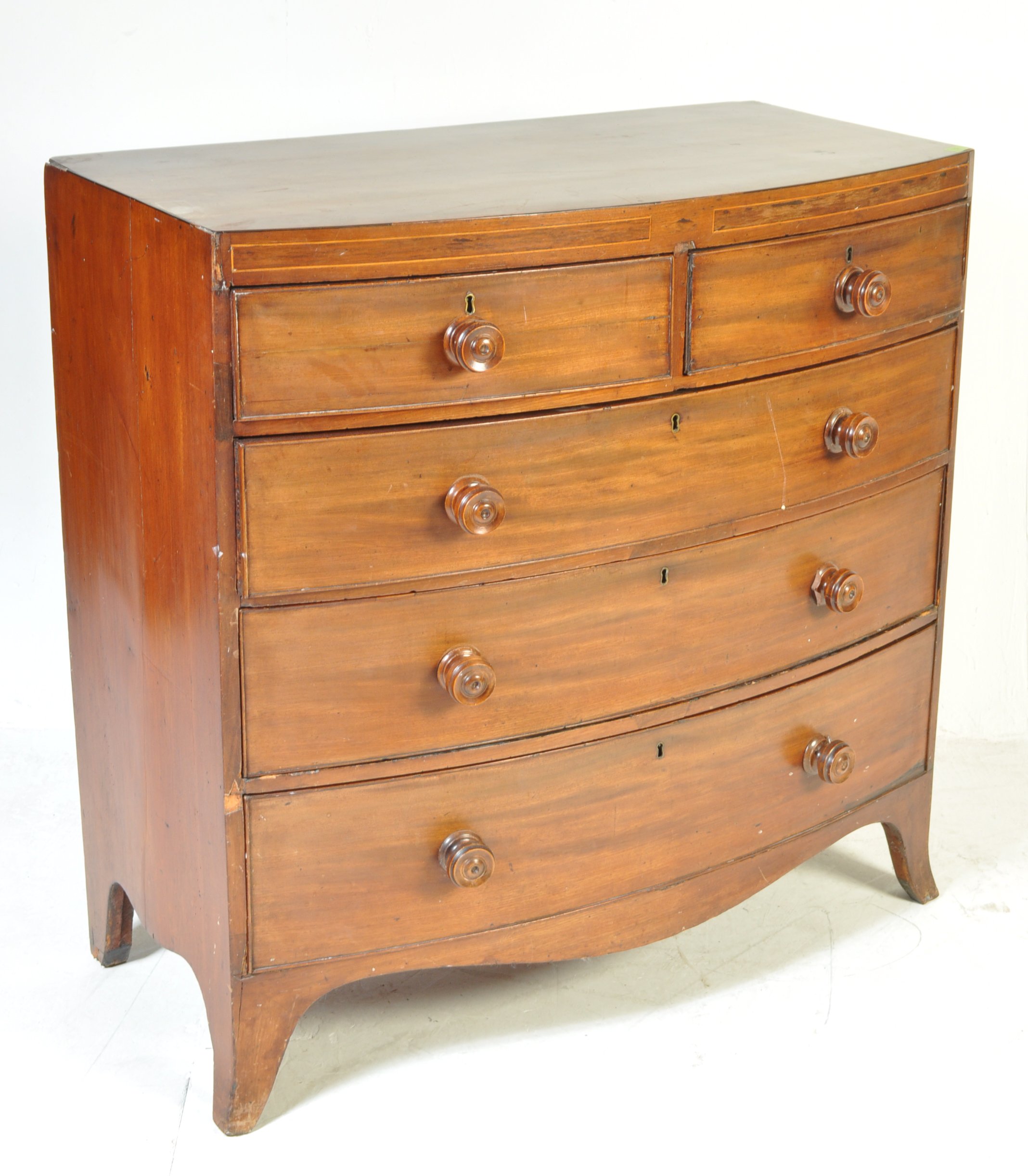 19TH CENTURY GEORGE III BOW FRONT CHEST OF DRAWERS - Image 2 of 6