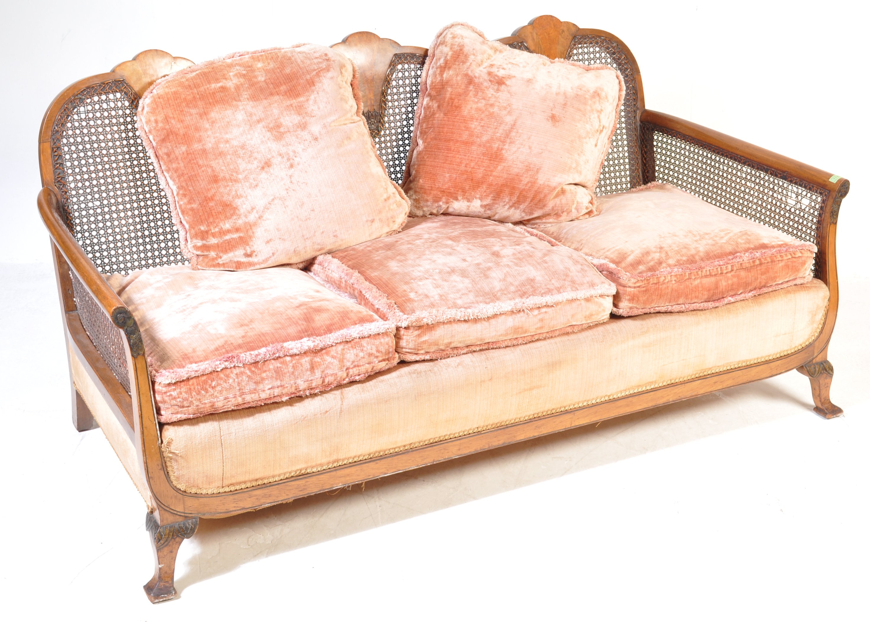 1930'S QUEEN ANNE WALNUTE BERGERE CANED SOFA SETTEE - Image 2 of 9