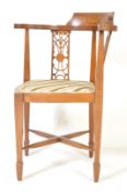 CHIPPENDALE REVIVAL EDWARDIAN INLAID MAHOGANY CORNER CHAIR