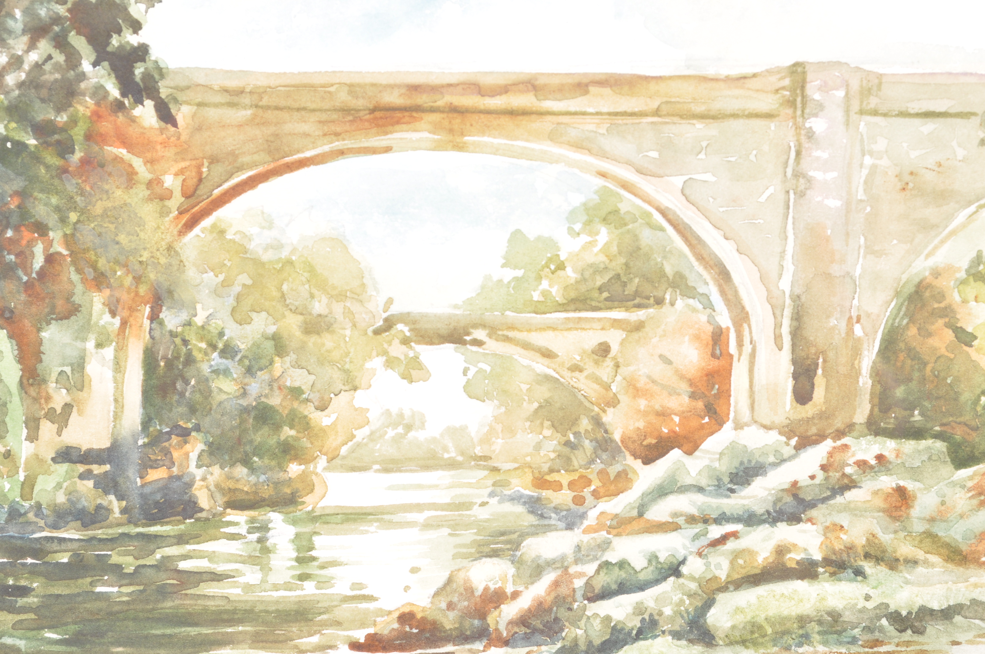 LATE 20TH CENTURY WATERCOLOUR PAINTING OF TWO BRIDGES - Image 4 of 4