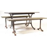 CONTEMPORARY SLATE TOPPED PICNIC TABLE AND TWO BENCHES