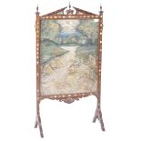 19TH CENTURY VICTORIAN SILK SCREEN SET WITHIN A MAHOGANY FRAME