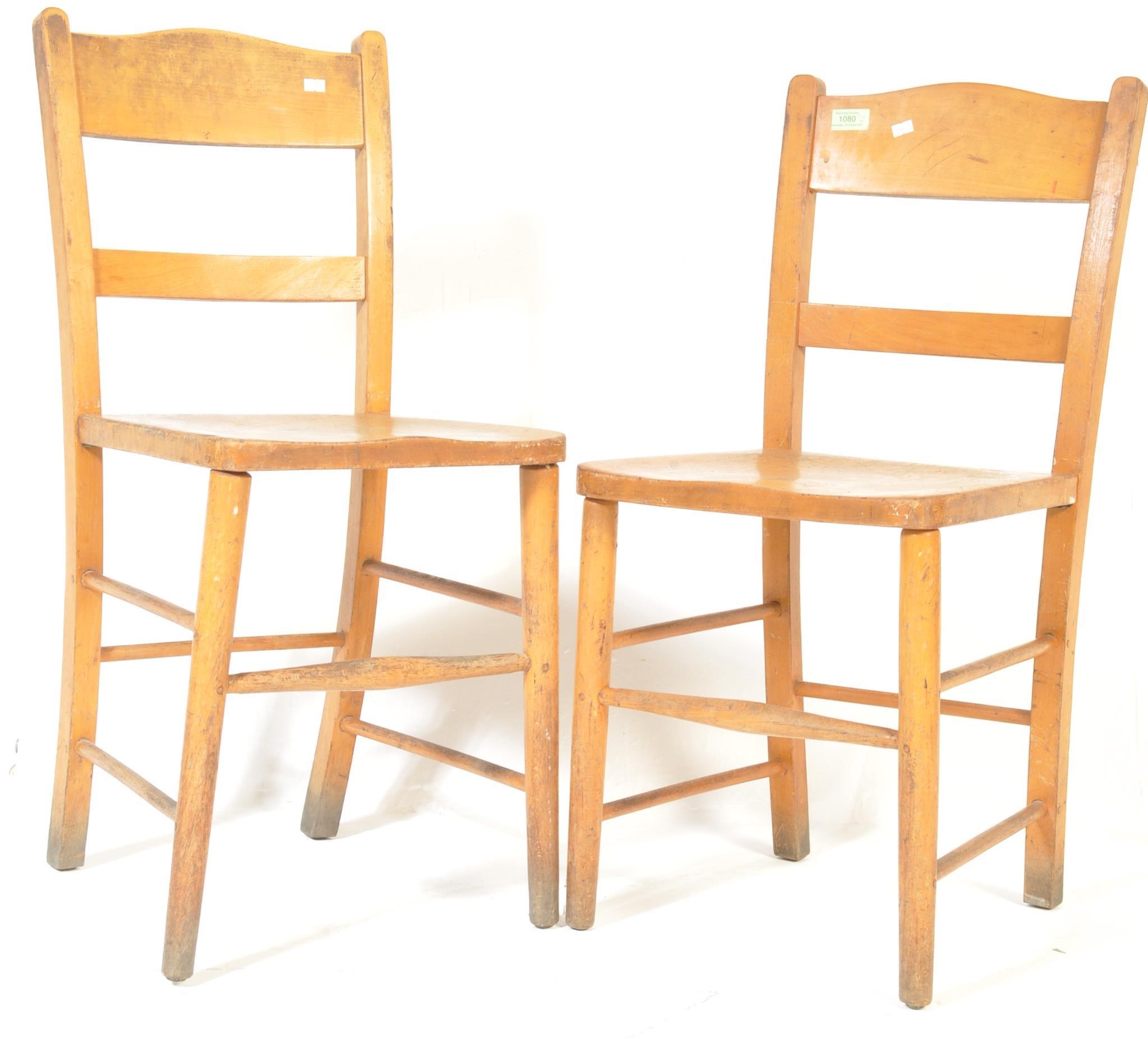 A PAIR OF RETRO VINTAGE 1960'S BEECH AND ELM SCHOOL CHAIRS