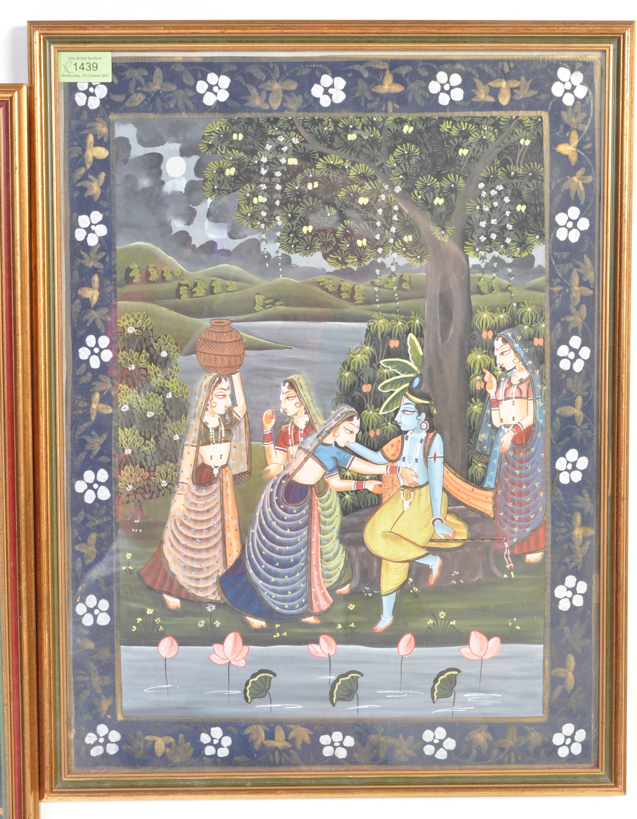 TWO VINTAGE 20TH CENTURY INDIAN MUGHAL STYLE REVERSE PAINTED PICTURES - Image 2 of 7