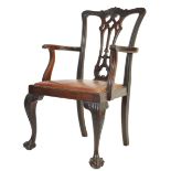 LATE 19TH CENTURY VICTORIAN CHIPPENDALE STYLE MAHOGANY ARMCHAIR