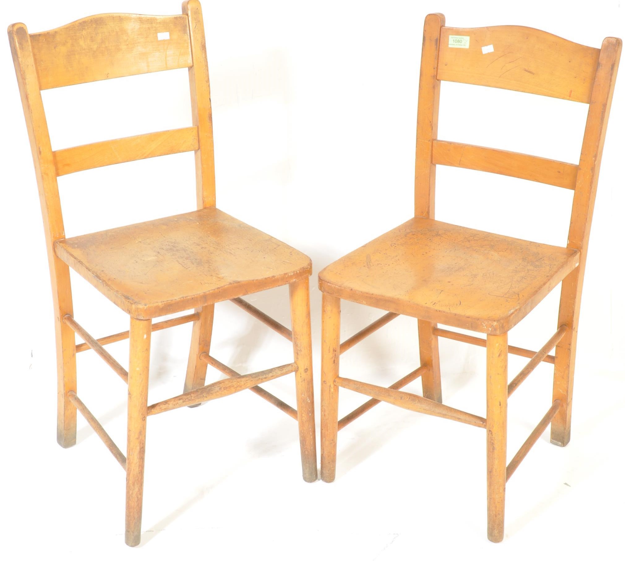 A PAIR OF RETRO VINTAGE 1960'S BEECH AND ELM SCHOOL CHAIRS - Image 2 of 8