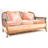 1930'S QUEEN ANNE WALNUTE BERGERE CANED SOFA SETTEE