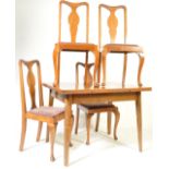 20TH CENTURY WALNUT DRAW LEAF DINING TABLE AND CHAIRS