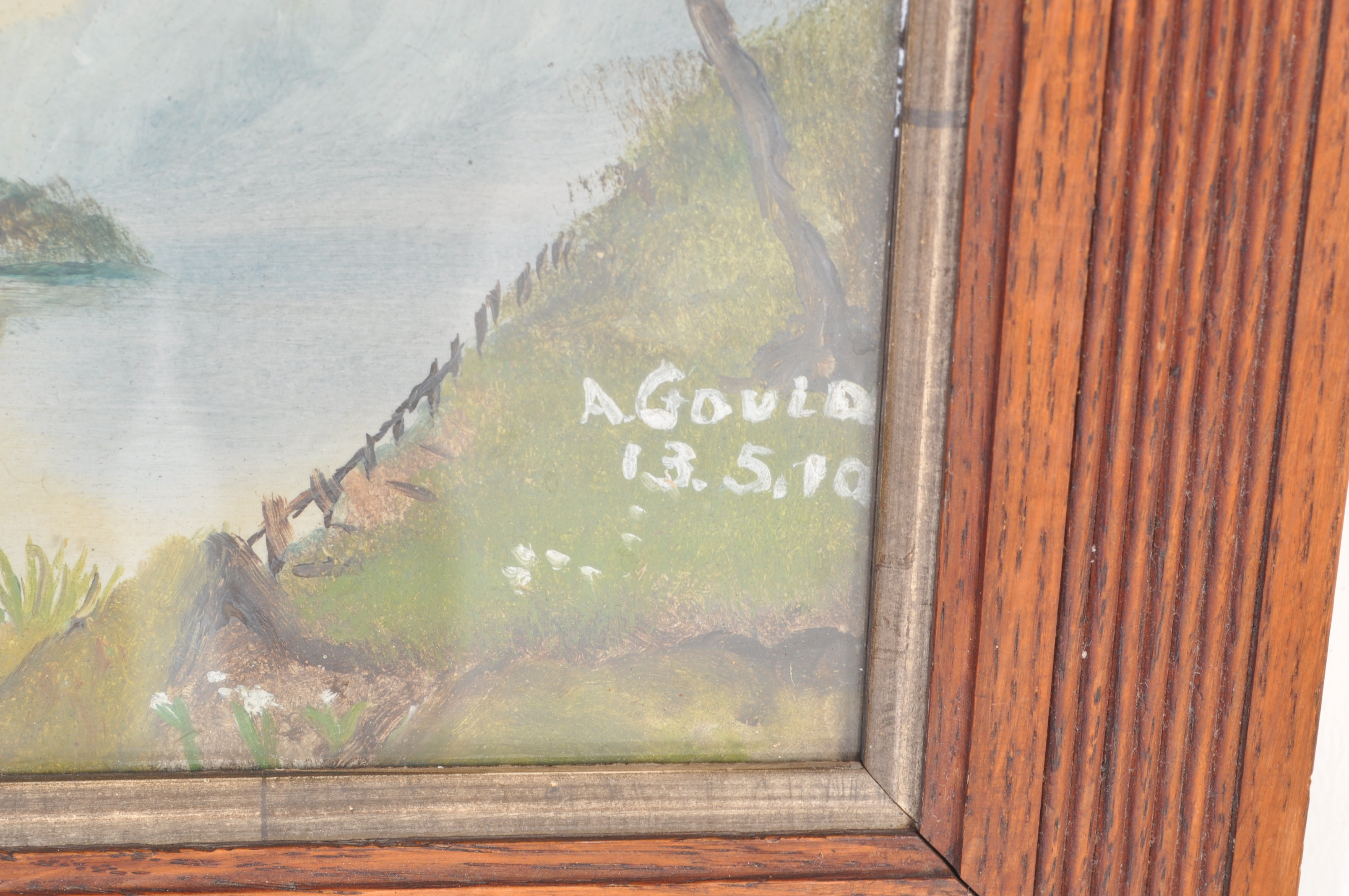 ALEC GOULD 1910 - PAIR OIL ON BOARD LAKE & SAILBOAT PAINTINGS - Image 4 of 7