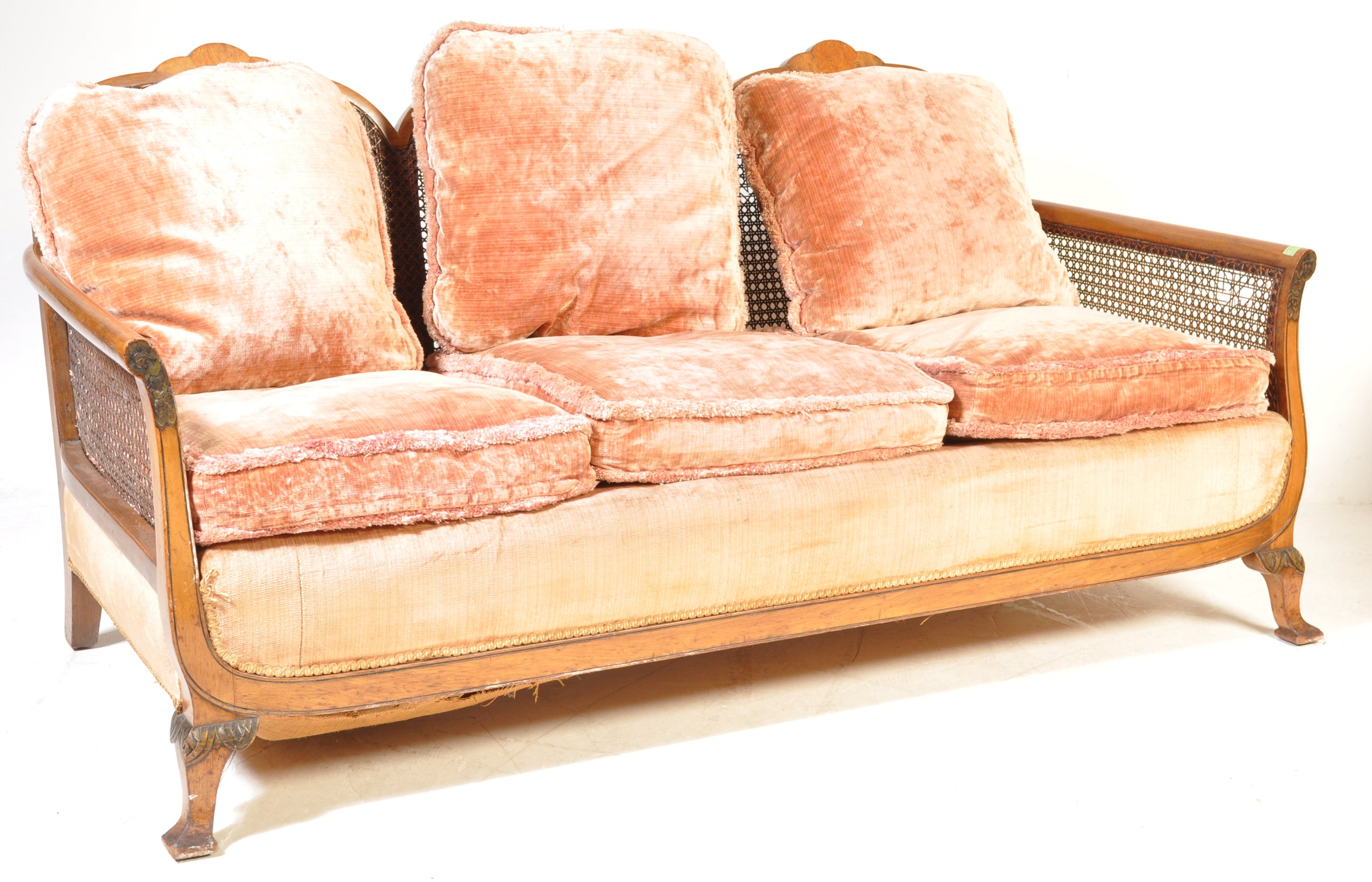 1930'S QUEEN ANNE WALNUTE BERGERE CANED SOFA SETTEE - Image 9 of 9