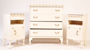 LOUIS 16TH REVIVAL BEDSIDE CABINETS & CHEST OF DRAWERS
