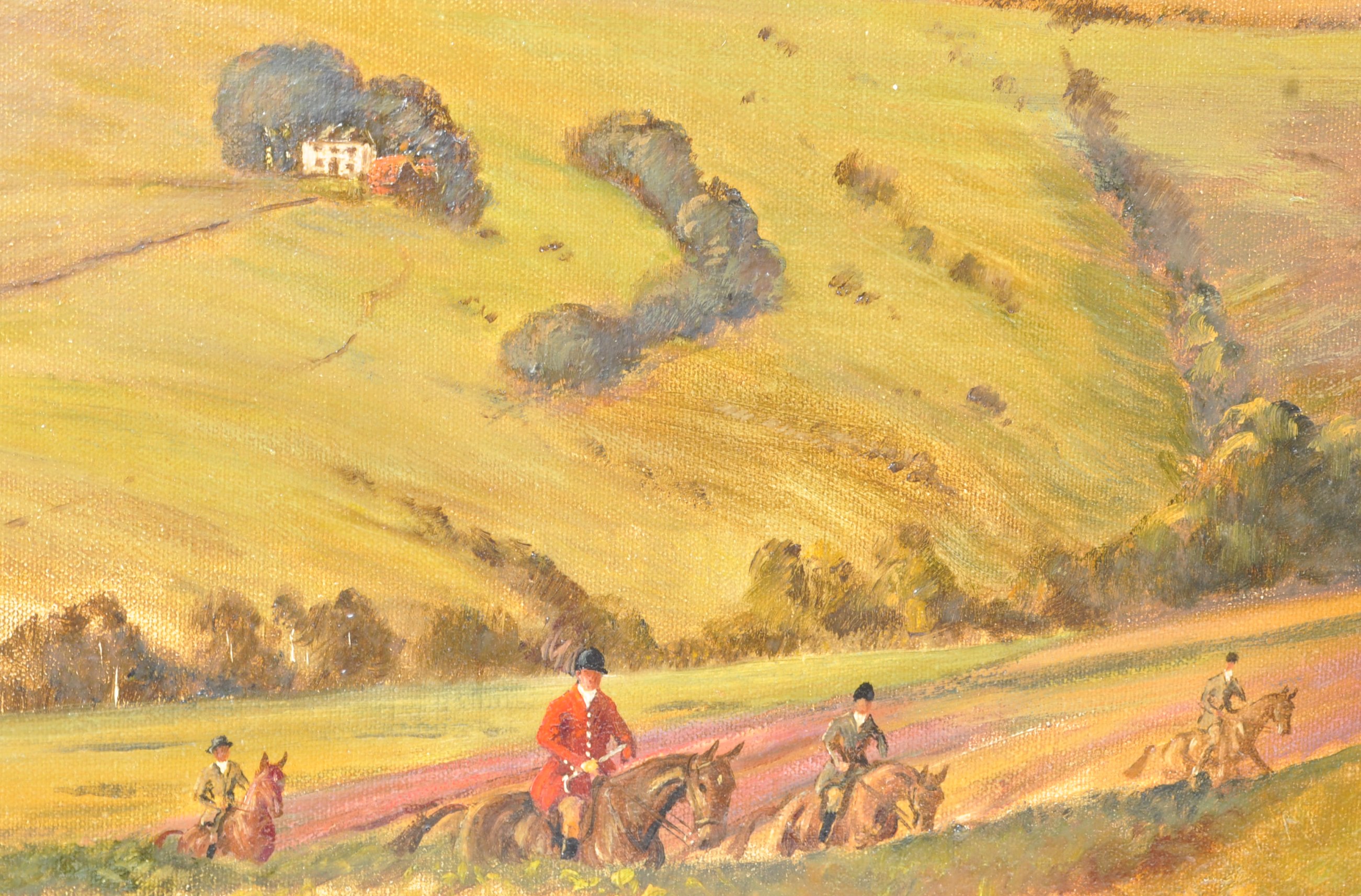 BRYAN L DAY (20TH CENTURY) OIL ON CANVAS HUNTING SCENE - Image 5 of 6