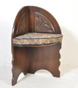 JACOBEAN REVIVAL CARVED OAK CORNER CHAIR - SETTLE