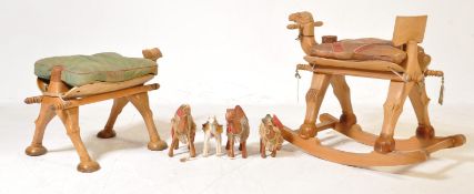 COLLECTION OF CAMEL STOOLS AND CAMEL FIGURINES