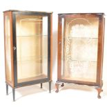 PAIR OF RETRO VINTAGE 1950S WALNUT CHINA DISPLAY CABINETS